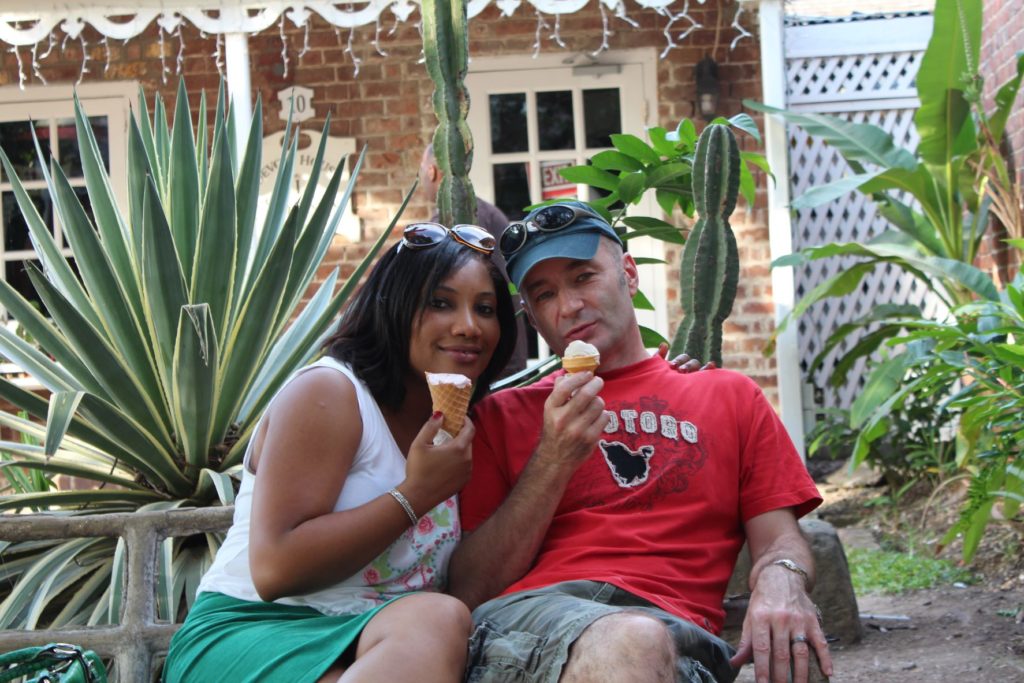 Monique and Nick enjoying icecream cones at Devon House, Kingston, Jamaica