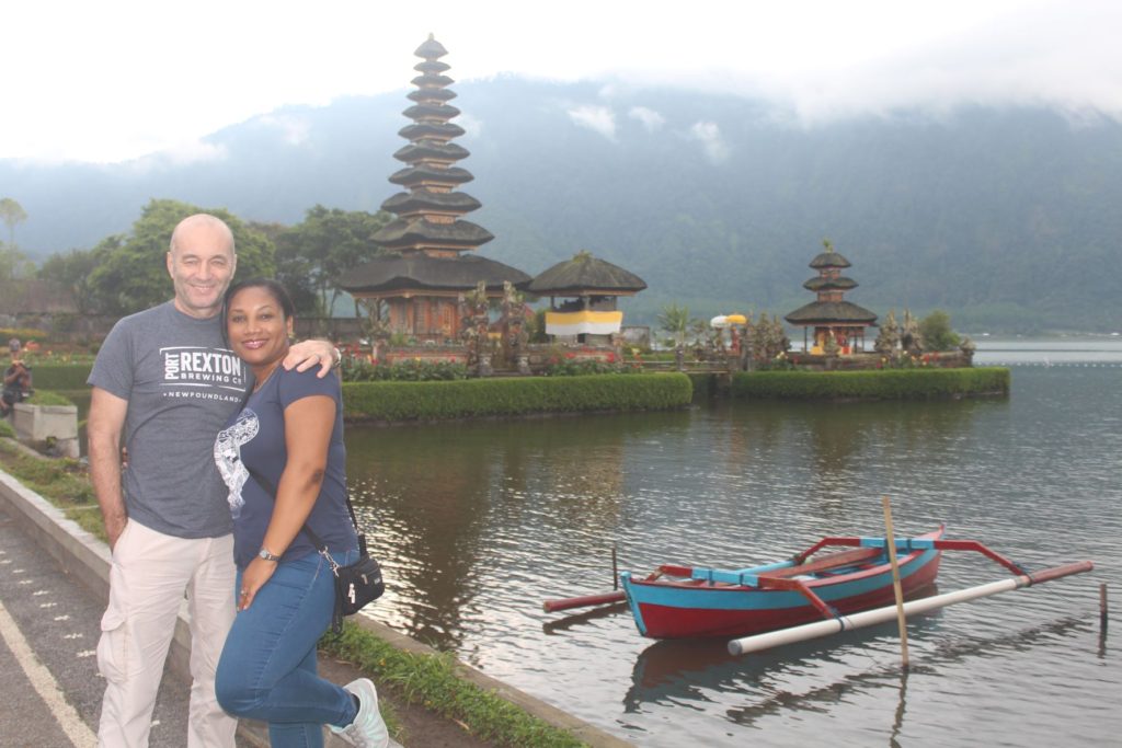 Nick & Monique Abbott at the Pura Ulun Danu Beratan (Temple of Water) on Lake Bratan in Bali, Indonesia.