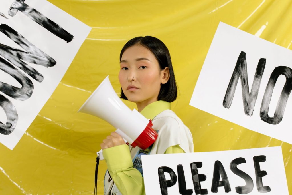 Woman setting boundary by saying no