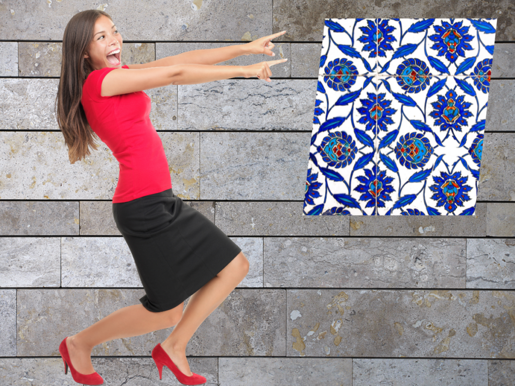 Woman getting excited about bathroom tile