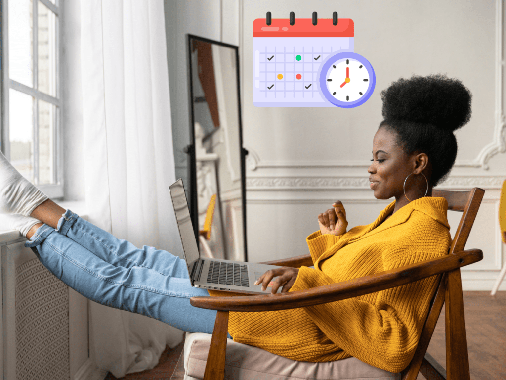 Woman sitting in chair with laptop working from home