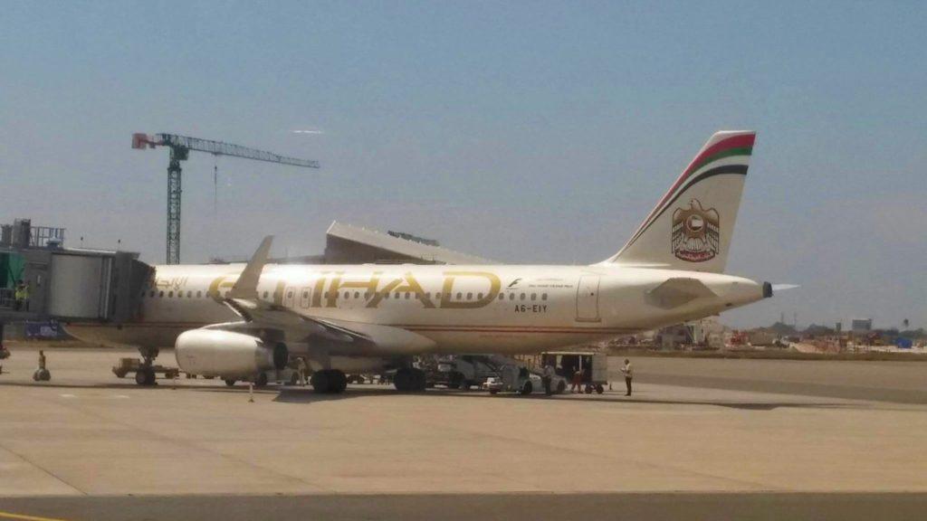 Etihad Airplane about to take off from Tanzania