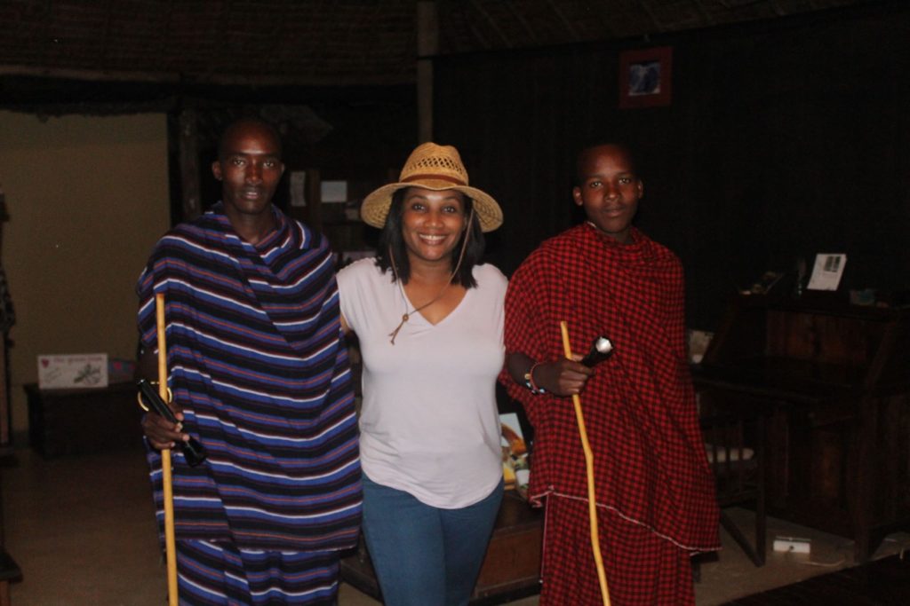 Monique Abbott with Masai Guards at Siwandu Camp, Tanzania