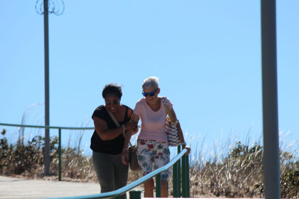 Monique & Jane Abbott being blown over by strong winds at Parque Del Viento, Costa Rica