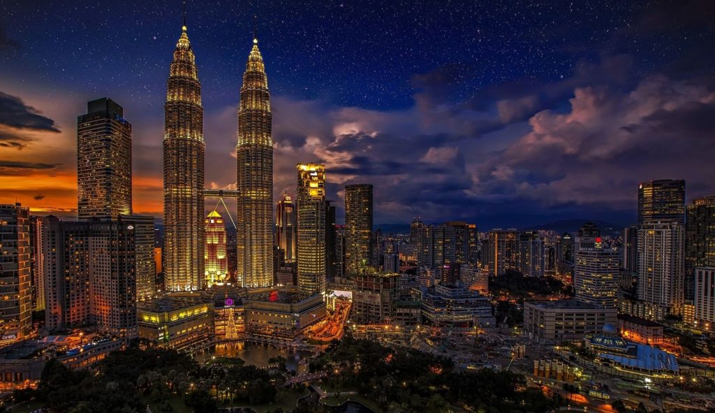 Skyscrapers at night in Kuala Lumpur, Malaysia