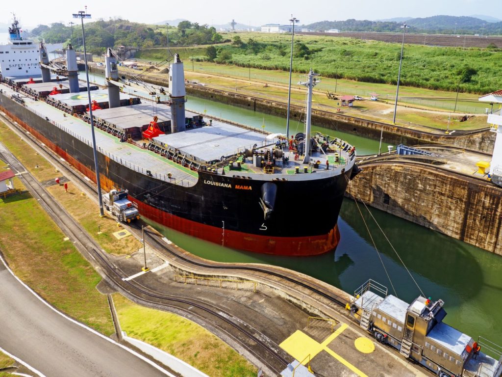 Boat passing through the Panama Canal
