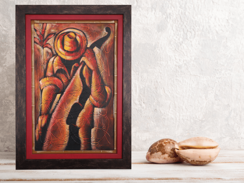 Cuban Painting of Man Playing Base Guitar