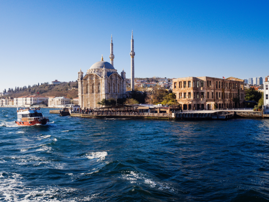 View of the Bosphorus Bridge from Dinner Cruise Boat, Istanbul, Turkey