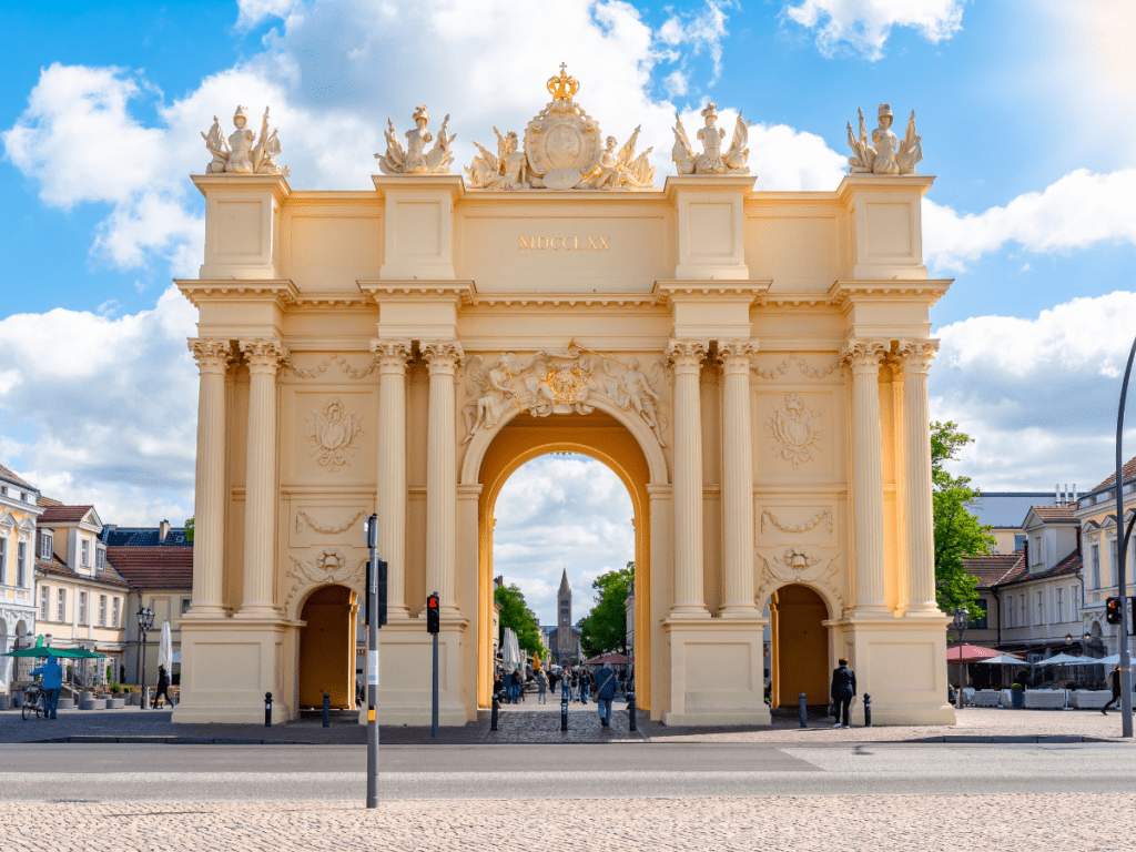 Brandenburg Gate from the side facing the countryside by Georg Christian Unger - Image Crated in Canva Pro