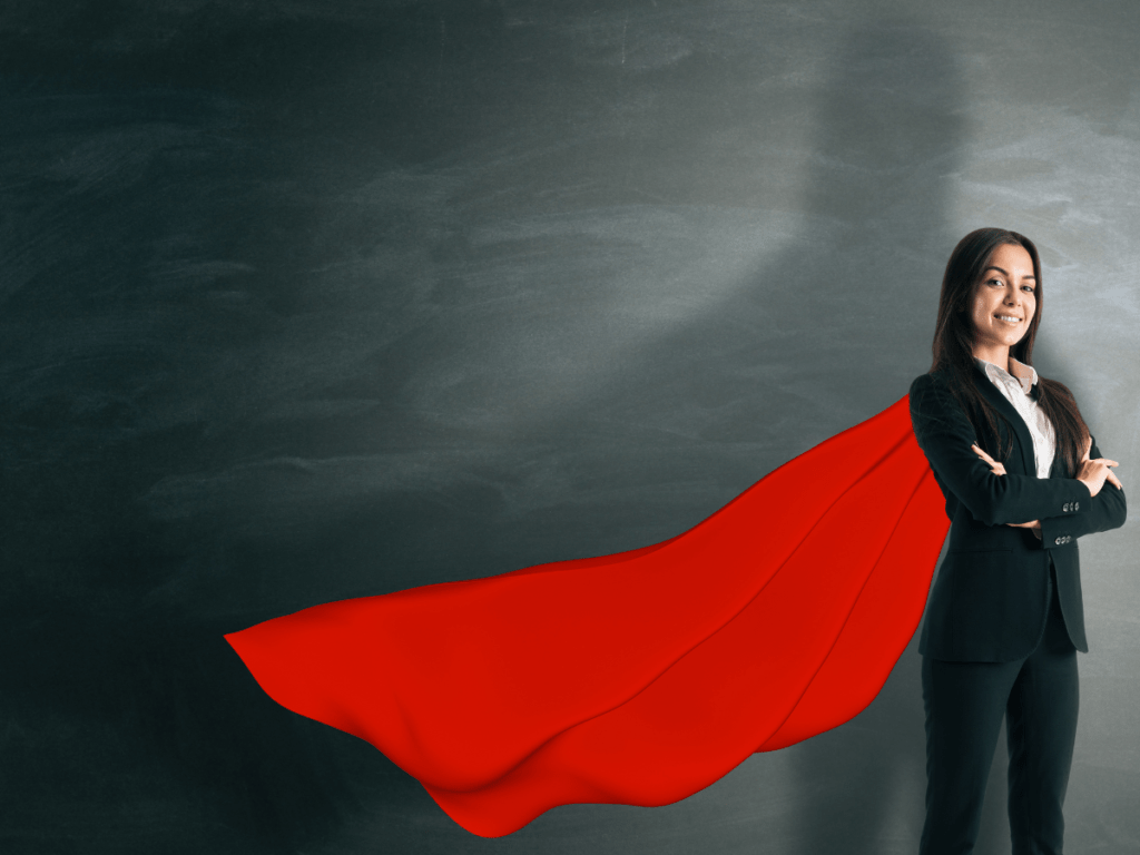 Woman dressed in red cape symbolic of taking control of your life