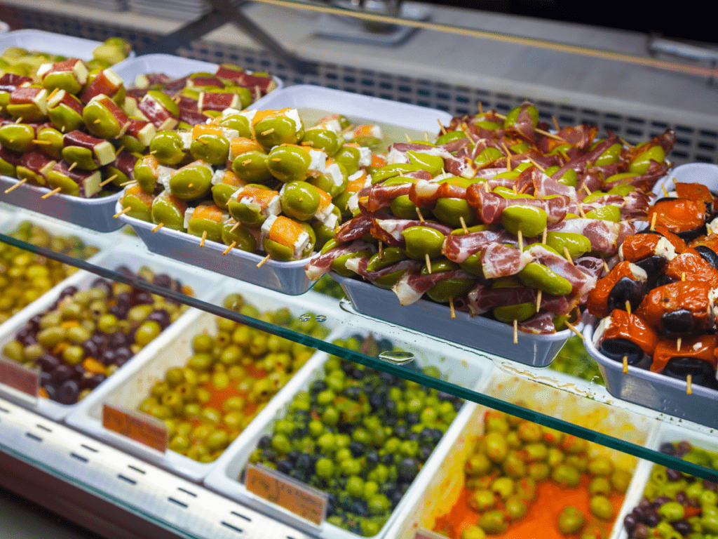 Olives on Display at the Mercado de San Miguel, Madrid, Spain