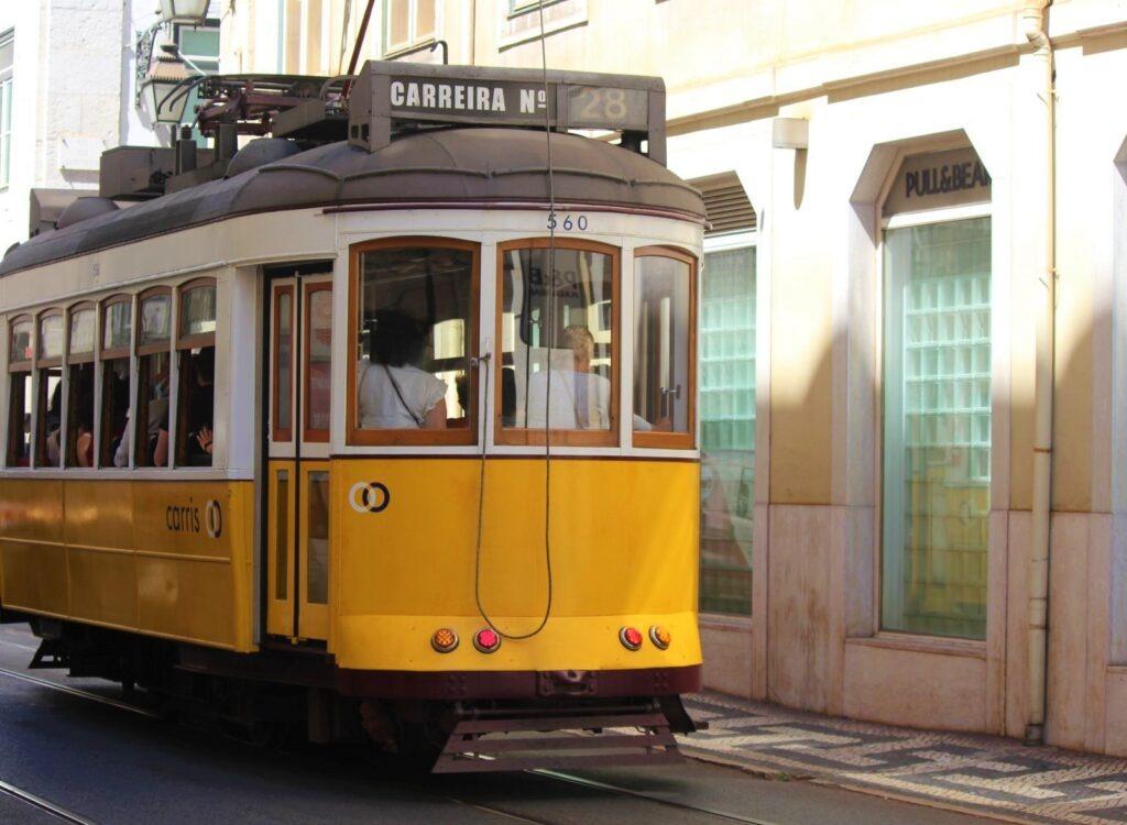 No. 28 Yellow Tram traversing the city of Lisbon
