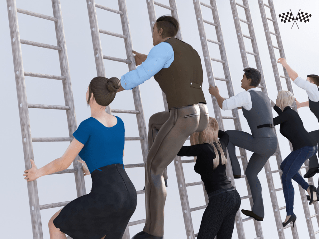 Corporate people climbing the rat race ladder