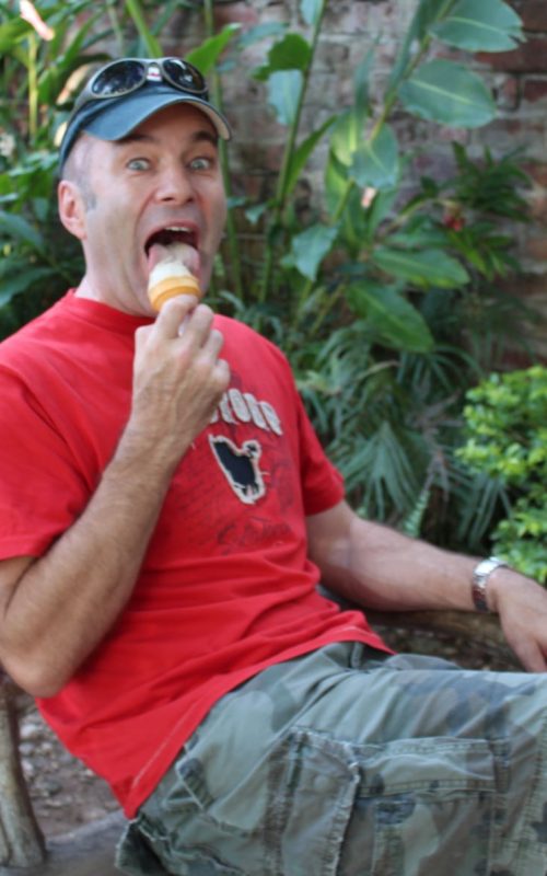 Nick Abbott at Devon House enjoying an ice cream cone