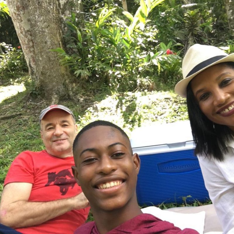 Monique & Nick Abbott with De Marley Cohen at Castleton gardens, Jamaica