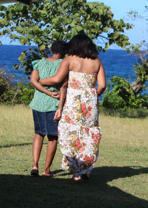 Monique Abbott with her mother in Robins Bay, St. Mary